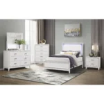 Goldoma White Wood & LED Crystal King Bed Frame with Faux Diamond Accents – base detail