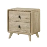 Mid century wood nightstand with two drawers in natural beige finish