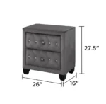 Crystal tufted velvet nightstand with two drawers and eco-friendly wood top in a modern bedroom setting