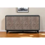 HMS 60" Charcoal and Brown Distressed Wood Sideboard with Four Doors Elegant Furniture Piece