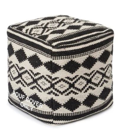 handwoven cotton unstuffed pouf ottoman cover black square boho floor cushion