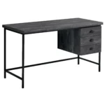 HMS 24" Modern Computer Desk with Three Drawers Brown Black Finish Foldable Design for Hotels Made of Wooden Metal Glass