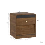 Smart nightstand with charging station and LED lights in a bedroom setting