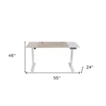 HMS Adjustable White and Natural Wood Rolling Computer Desk with Stainless Steel Modern and Stylish Workspace – top view