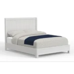 White ribbed solid wood California king bed frame from Goldoma with textured headboard and clean modern design