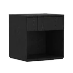 Modern black wood nightstand with drawer and open shelf for bedroom storage