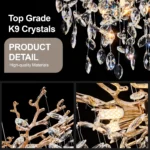 Modern Tree Branch Crystal Chandelier Luxury Gold Crystal Pendant Lighting 23.6" Contemporary 6 Light Chandeliers for