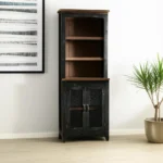 HMS 72" Solid Oak Dining Hutch Brown Black Distressed Wood with Two Doors Convertible Modern Style Sideboard for Home Furniture - Image 2