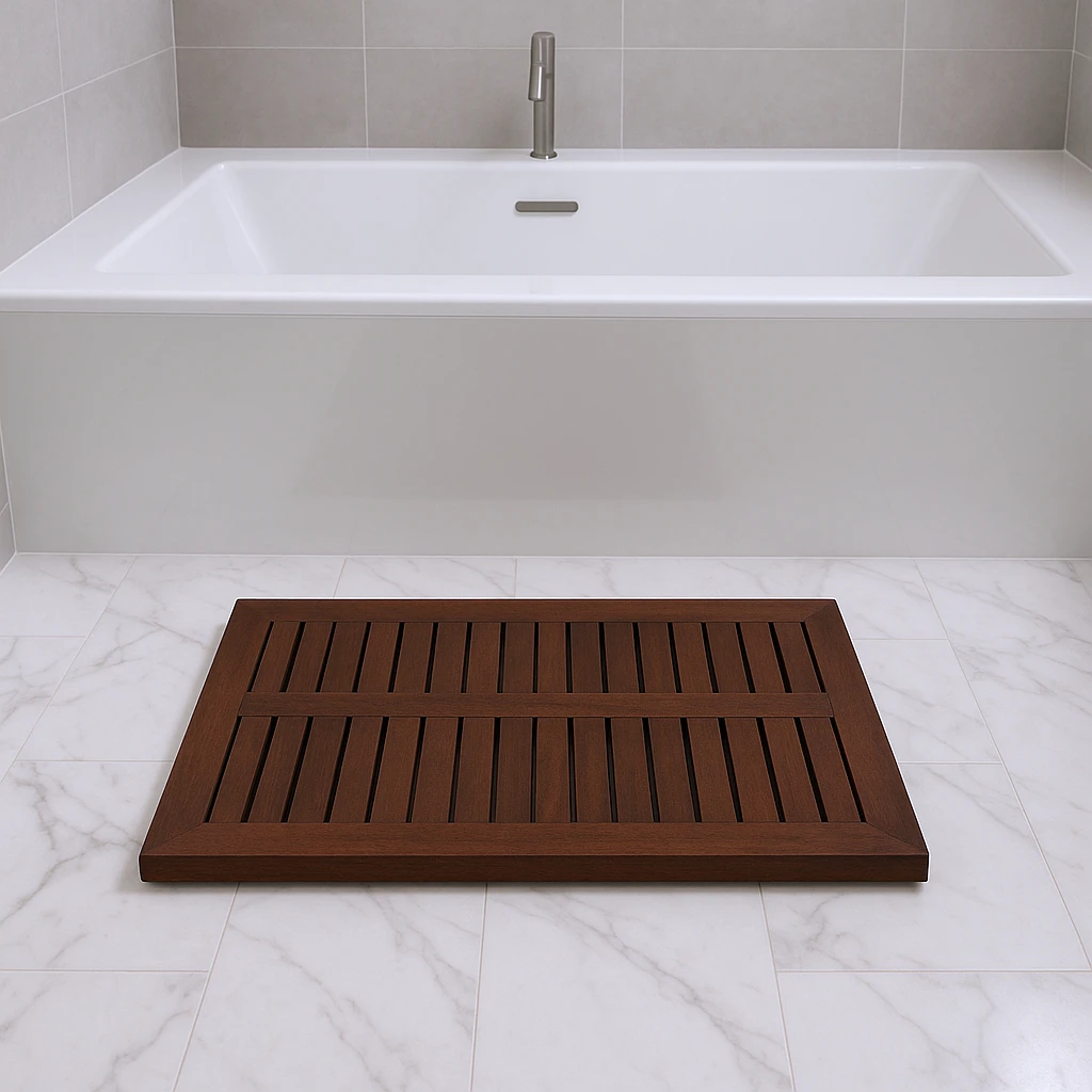 hms 23" Dark Brown Teak Slat Bath Mat hms 23" Dark Brown Teak Slat Bath Mat