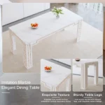 Modern white MDF dining table with grooved legs in a bright dining room setting