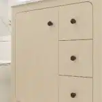 Side view of the 30-inch cabinet with sink, revealing ample storage space and clean lines on a light floor.