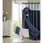 HMS Navy Modern Grid 3D Printed PEVA Shower Curtain Liner Set for Bathroom with 3D Technology Hooks – base detail
