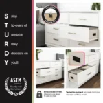 Modern adjustable height dresser with 5 drawers in white and gray high-gloss finish