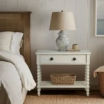 Antique Cream Large Nightstand with Drawer and Shelf – close-up detail
