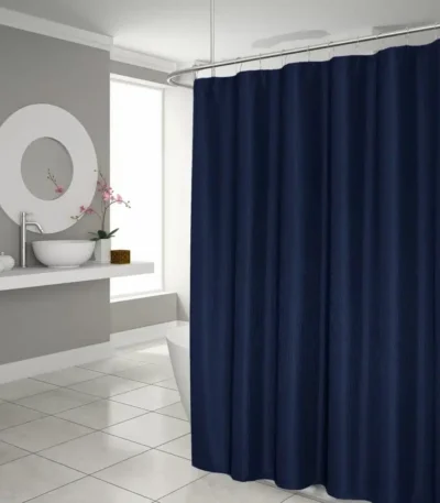 HMS Luxury Navy Waffle Weave Shower Curtain Modern Design Polyester and Linen Material for Bathroom Use