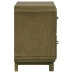 Modern 2-drawer nightstand in nutmeg wood finish with two drawers and stainless steel handles