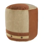 Goldoma 16 inch tan cotton striped cylinder pouf ottoman used as footrest in living room