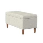 Goldoma modern accent storage bench with cream chevron woven fabric and hidden storage compartment in entryway
