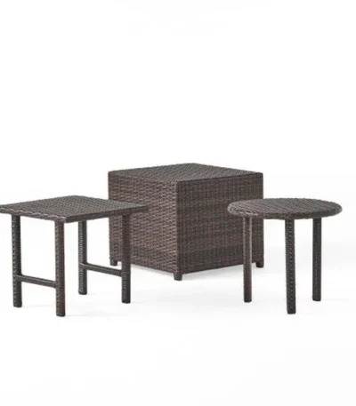 Modern 3-piece wicker dining table set with rectangular table and two side tables for small spaces