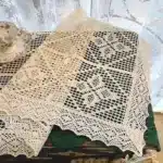 Crochet Cotton Linen Blend Table Runner, Retro Side Table Hollow Tablecloth, Lace Edge, Home Decor – close-up detail