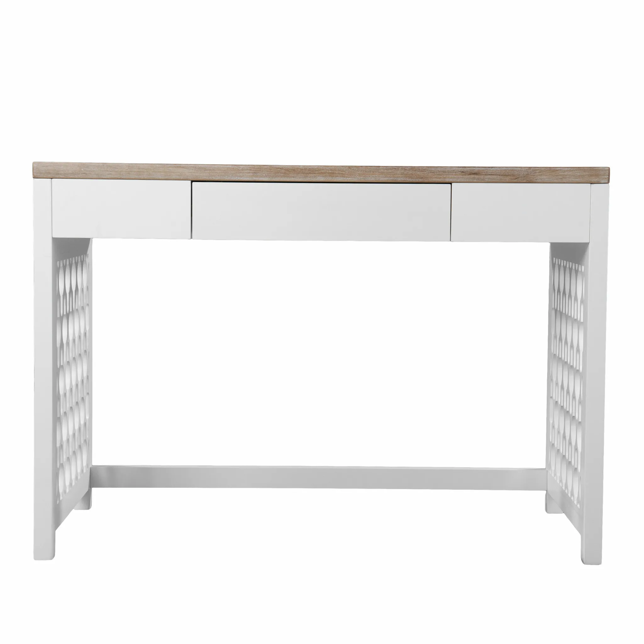 HMS 43" Solid Wood Natural and White Modern Design Writing Desk with Three Drawers Folding Computer Table Laptop Desk