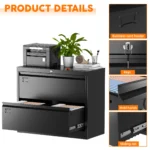 2-Drawer Metal Lateral File Cabinet Black FCJ Steel Storage Cabinet for Home Office Hanging Legal Letter A4 Size Assembly