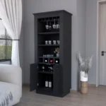 HMS 70 Rustic Modern Dining Black Bar Cabinet Home Use Wine Storage with Iron Wood Oak Panel Materials - Image 6