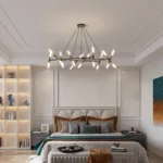 US Stock Free Shipping Mid Century Modern 20-Lights LED Black Round Chandelier Pendant Light Fixture – side view