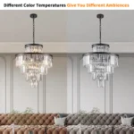 Ship From USA,24" Luxury Crystal Chandelier with Black Finish,Elegant 15 Light 5 Tier Pendant Light Fixture (Bulb Not