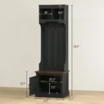 Goldoma 3-in-1 entryway storage bench with coat rack and shoe organizer in black wood grain finish