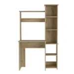 HMS 40" Natural Wood Computer Desk with Hutch Bookshelf Drawer-Simple Design Office Gaming Desk Wooden Storage Features