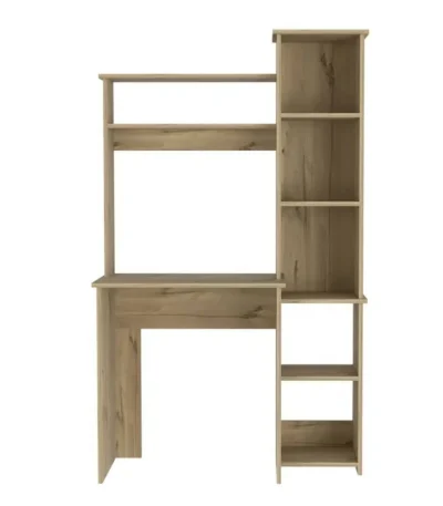HMS 40" Natural Wood Computer Desk with Hutch Bookshelf Drawer-Simple Design Office Gaming Desk Wooden Storage Features