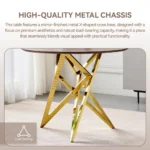 37 inch round dining table with golden metal legs in antique walnut finish for 4 people