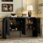 Modern Wood Sideboard Cabinet Curvy Edge 4 Doors Storage Adjustable Shelves Portable Living Room