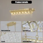 US Stock Free Shipping Dining Living Room 39.4 Inch Sand Gold Crystal Chandelier Oval Pendant Light with Adjustable Chain
