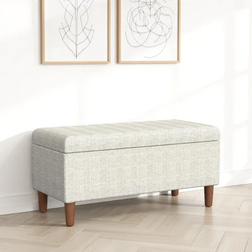Hd028c134d80248fcb8db955e64dacb64R.webp Goldoma modern accent storage bench with cream chevron woven fabric and hidden storage compartment in entryway
