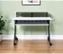 HMS 47" Modern White Black Computer Desk Adjustable Wooden Metal Table Glass Top Simple Space-Saving Assembled for Hotels