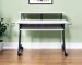 HMS 47" Modern White Black Computer Desk Adjustable Wooden Metal Table Glass Top Simple Space-Saving Assembled for Hotels