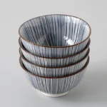 4 Pcs/set 4.5 Inch Rice Bowl Ceramic Tableware Thread Underglaze Color Support Oven and Dishwasher – angled view