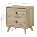 Mid century wood nightstand with two drawers in natural beige finish