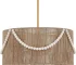 French Country Boho Chandelier, Rattan Hand Woven Drum Pendant Light with Wood Beads, Adjustable Coastal Pendant Lighting