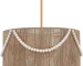 French Country Boho Chandelier, Rattan Hand Woven Drum Pendant Light with Wood Beads, Adjustable Coastal Pendant Lighting