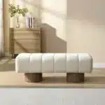 Goldoma No-Assembly Upholstered Bench Ottoman – Beige Chenille, 50"W, 300 lbs Capacity – side view