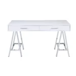 HMS 54" Solid Wood Writing Desk with Two Drawers White and Silver Laptop Table for Bedroom Gaming Computer Desk – side view