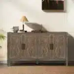 60-Inch Modern Farmhouse Console Table Adjustable Wood Sideboard Buffet Cabinet 4 Doors Traditional Accent Console Console