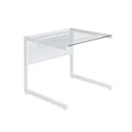 HMS 33 Clear and White Glass Computer Desk with Stainless Steel Writing Surface – side view