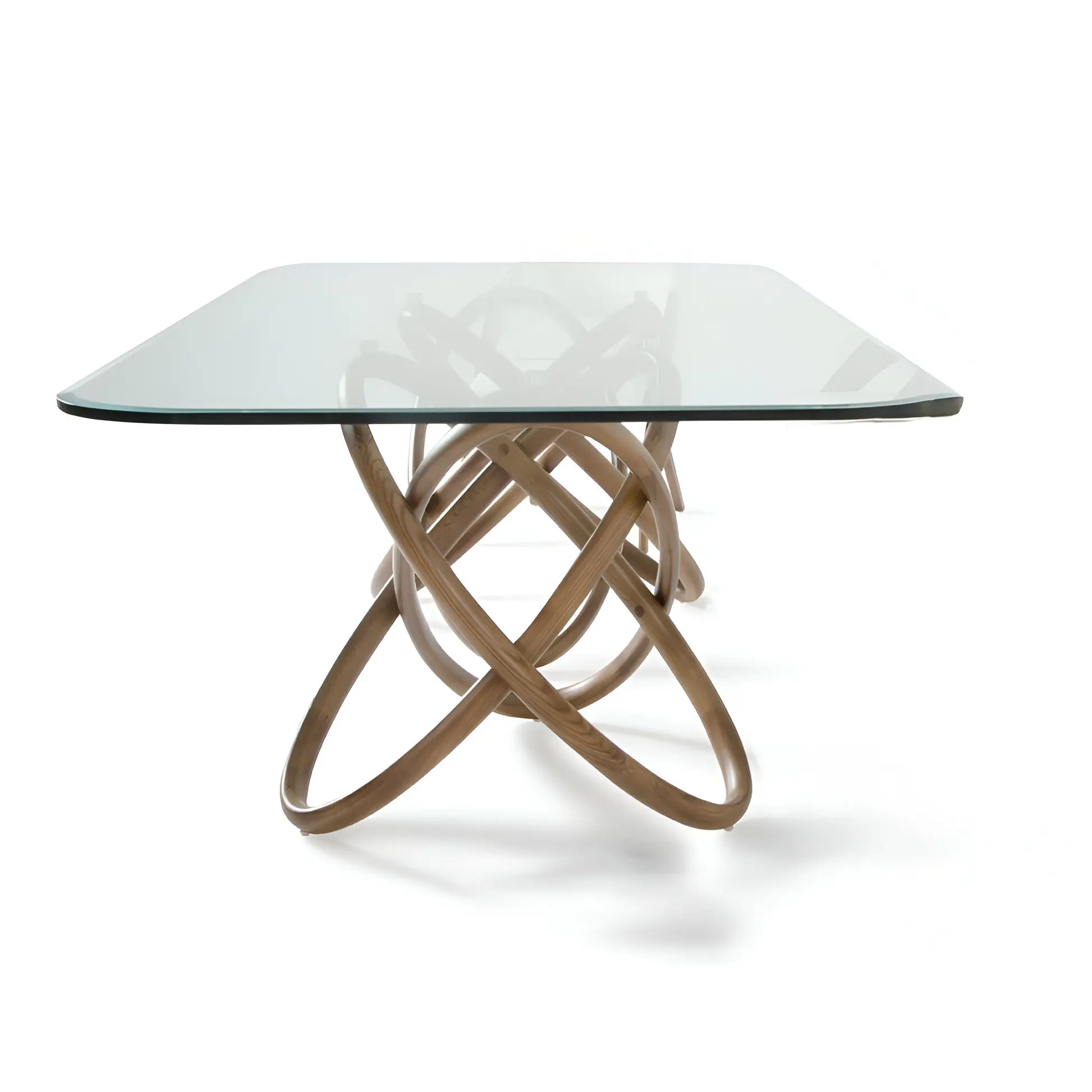 94-Inch Clear Glass Dining Table with Solid Wood Pedestal Base