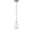 HMS modern silver hanging light with frosted glass shade in warm white light, suspended above a dining table in a