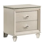 Goldoma traditional 2-drawer nightstand with diamond clear acrylic legs in pearl white finish placed next to a bed