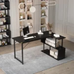 YQ FOREVER Modern Computer Desk With Bookshelves Metal Office Furniture Study Table Desk – top view